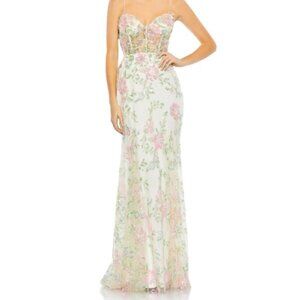 Mac Duggal 68180 Floral Beadwork Sheer Bodice Dress-Size 4